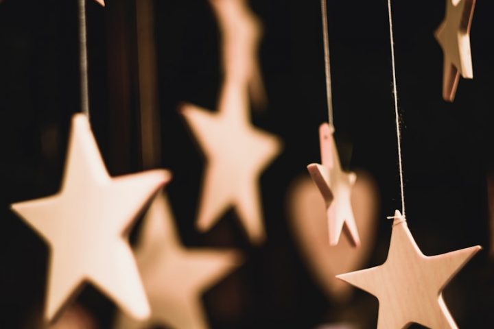 shallow focus photo of wooden stars hanging decor